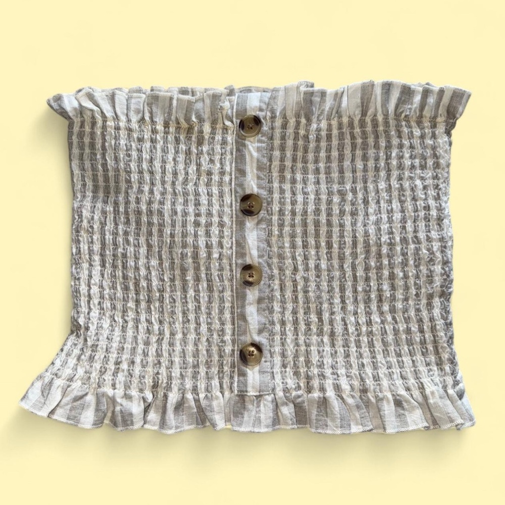 Striped Ruffle Buttoned Tube Top